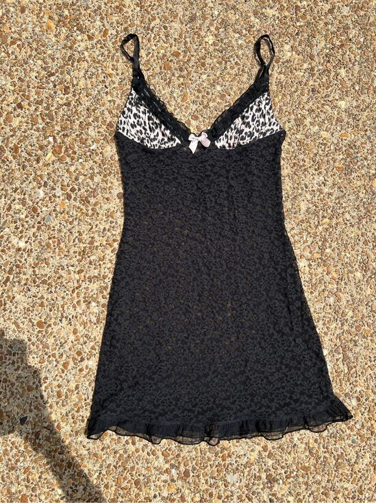 Victoria's Secret Other - Vintage Victoria’s Secret Babydoll Slip Dress Leopard & Black Lace Lingerie S
